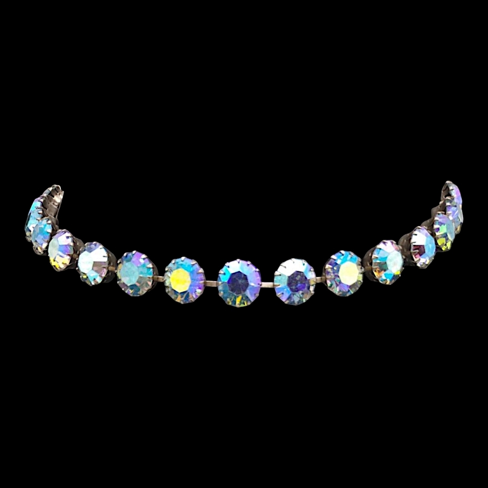 Vintage Albert Weiss Blue and Silver Necklace with Iridescent Crystals